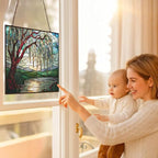 Customized Rectangle Art Nouveau Willow Pond Tree Stained Glass Suncatcher - Image 5