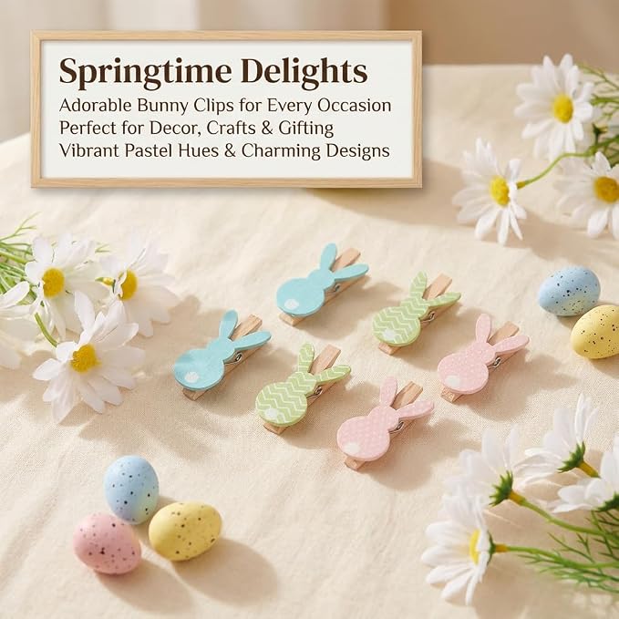 18 Pack Bunny Wooden Clothespins, Mini Clips Photo Clips - Image 3