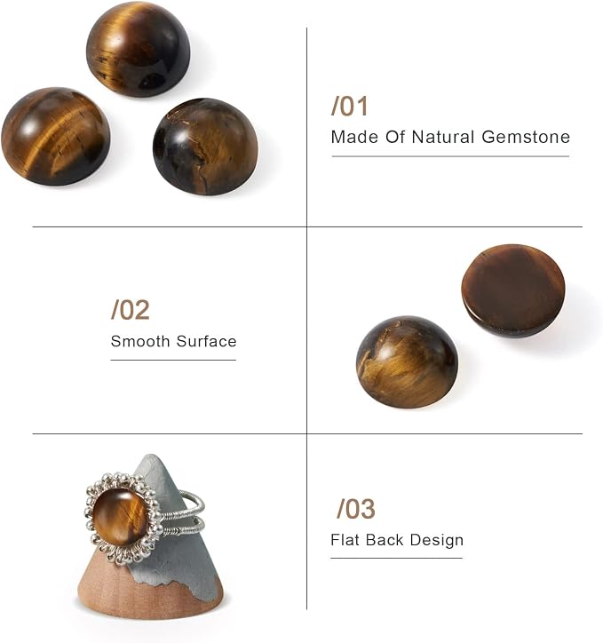 FASHEWELRY 50Pcs Natural Tiger Eye Cabochons Flat Back Gemstone Cabochons Half - Image 6
