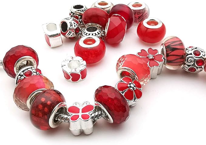 50pcs Assorted Red Resin Imitation Glass European Large Hole Beads Rhinestone - Image 4