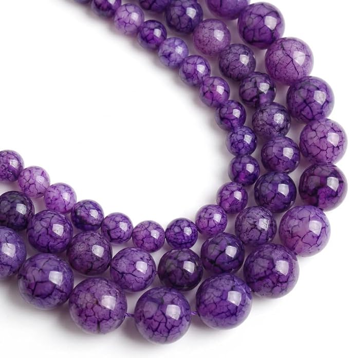 35pcs Smooth Natural Purple Agate Beads，10mm Dragon Vein Gemstone Round Loose by Yochus