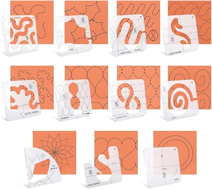 14 PCs Free Motion Quilting Template Set Includes 11 Quilting Templates - Image 4