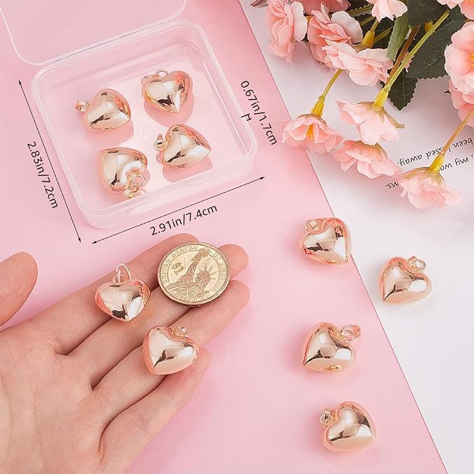 Beebeecraft 10Pcs Rose Gold Plated Heart Pendant Charms Metal Brass Love Heart - Image 3