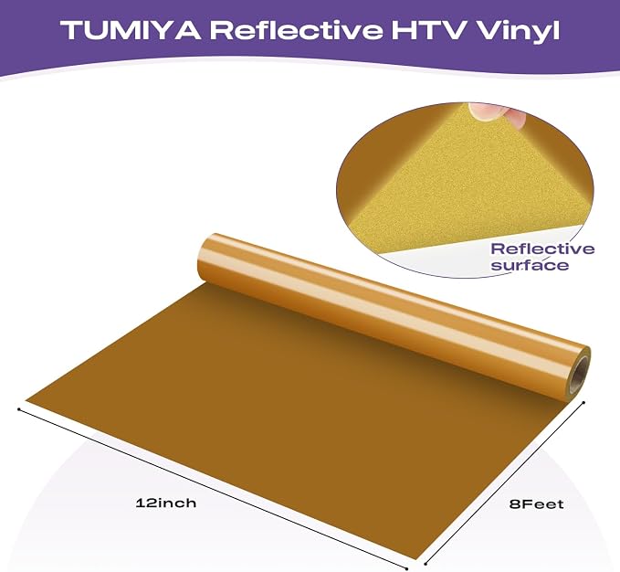 TUMIYA Heat Transfer Vinyl Reflective Gold HTV Roll, Reflective HTV Vinyl - Image 2