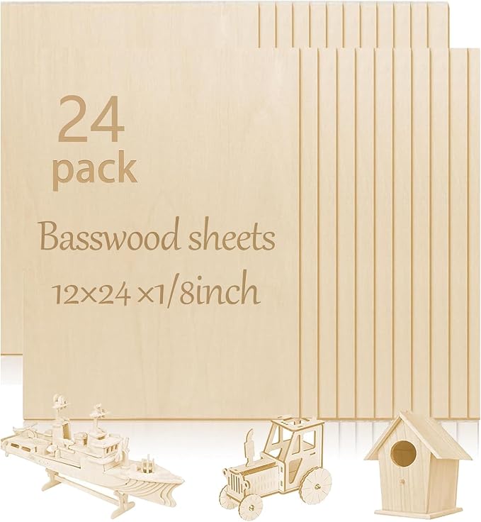 24 Pcs Basswood Sheets Plywood, School DIY Projects, CNC Cutting, and Wood by Vemkyrio
