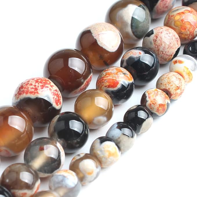 60pcs Round Loose Orange&Coffee Fire Agate Beads - Image 7