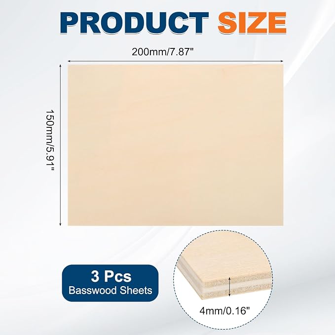 MECCANIXITY 3 Pcs Basswood Sheets 8 x 6 x 5/32 Inch Unfinished Wood Boards - Image 2