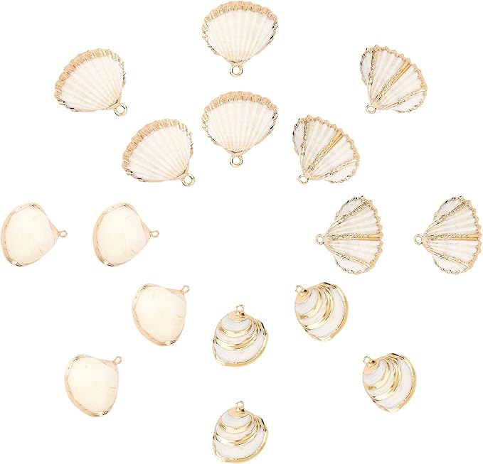 SUNNYCLUE 1 Box 16Pcs Seashell Charms Oval Ocean Beach Spiral Connectors by SUNNYCLUE