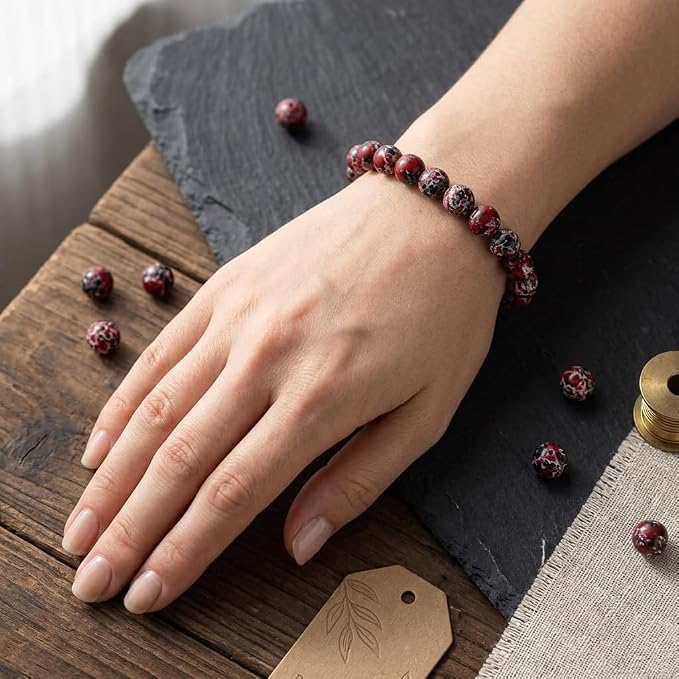60pcs Black Red White Imperial Jasper Gemstone Beads，6mm Round Loose Stone Beads - Image 6