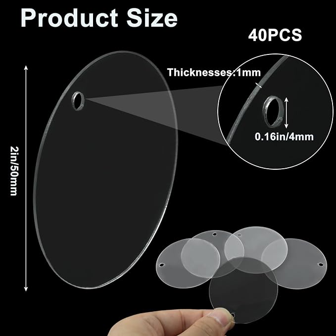 Zorfeter Clear Acrylic Blanks, 2 Inch Round, 40 Pack | Circle Ornament Blanks - Image 3