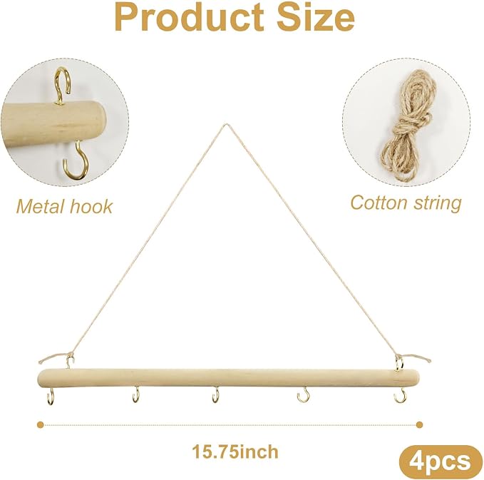 4 Pack 15 Inch Driftwood Jewelry Organizer Wall Decor, Wooden Hanging Branch - Image 2