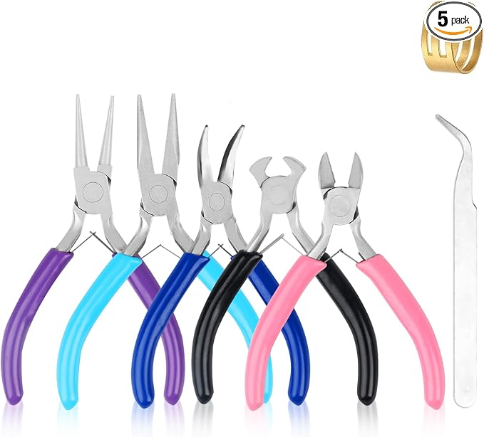 5 Pcs Jewelry Making Pliers Tools, Includes Needle, Bent & Zipper Pliers by MUZHUPGUZ
