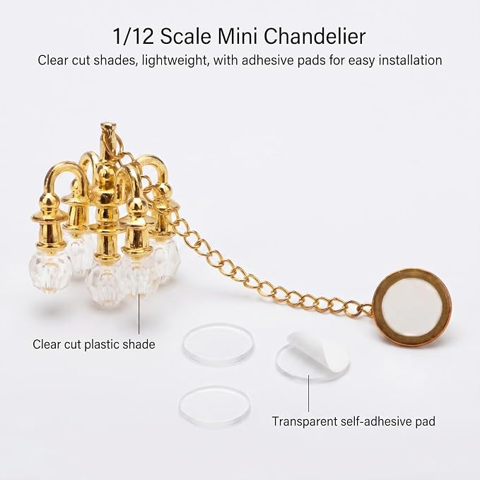 Dollhouse Miniature Chandelier 1:12 Scale Chrystaline Chandelier Pendant 5 Head - Image 3