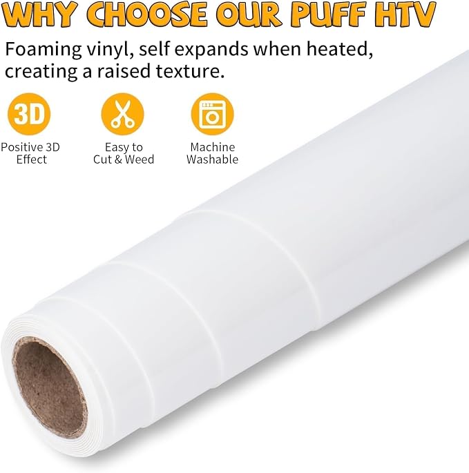 VinylRus Puff Heat Transfer Vinyl-12” x 5ft White Heavy Duty Puff Iron on Vinyl - Image 4