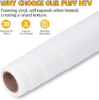 VinylRus Puff Heat Transfer Vinyl-12” x 5ft White Heavy Duty Puff Iron on Vinyl - Image 4