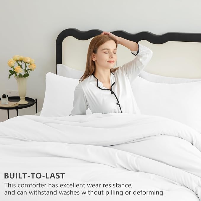 CozyLux King Size Comforter Set White, 3 Pieces Solid Comforters King Size - Image 3