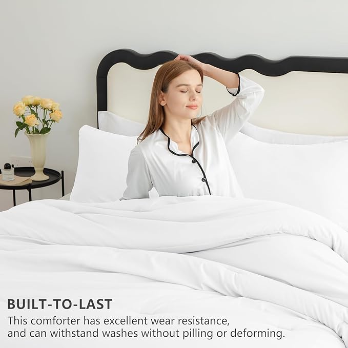 CozyLux White Queen Comforter Set, 3 Pieces Solid Breathable Quilted Boho Style - Image 3