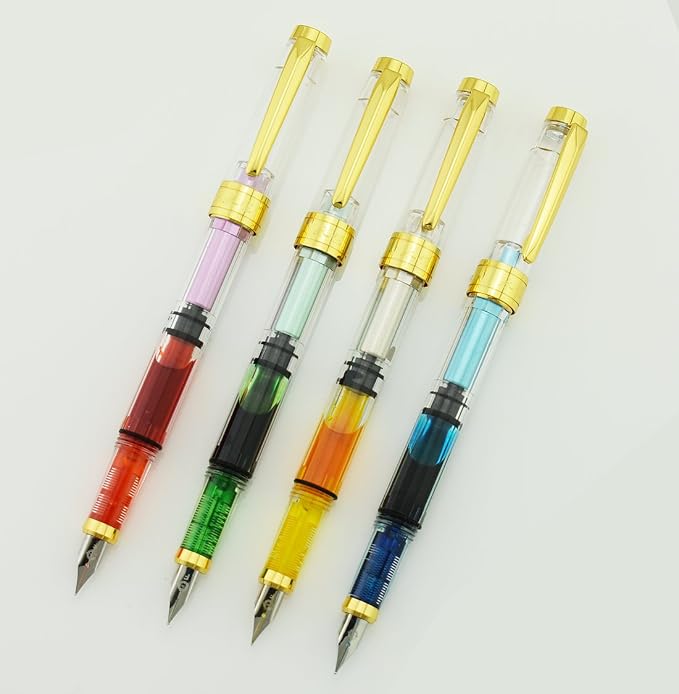 Lanxivi 4 PCS Yongsheng 3008 Piston Fountain Pen Fine Nib Transparent Diversity - Image 3