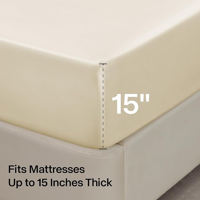 BEDELITE Satin Sheets Queen Size Bed Set, Luxury Soft Beige Silky Sheets - Image 6
