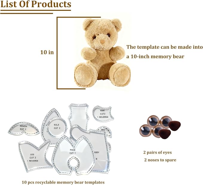 10 Inch Memory Bear Quilting Templates & Sewing Patterns - Image 4