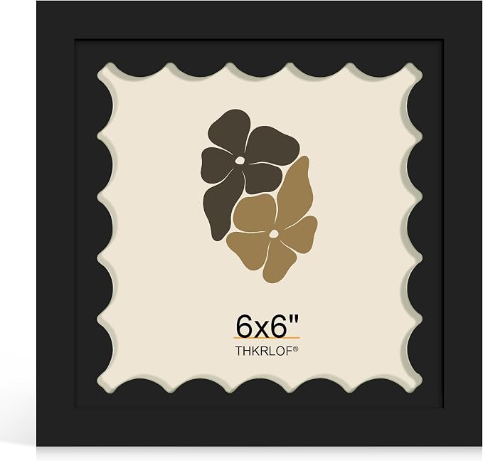 6x6 Picture Frame with Wavy Mat, Wooden Real Glass 6 x 6 Photo Frame by THKRLOF
