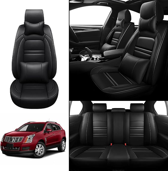 Car Seat Covers for Cadillac SRX 2004-2016 | 5-Seats Seat Covers, Waterproof Seat Protectors, Automotive Seat Covers (Full Set with Pillow,Black)