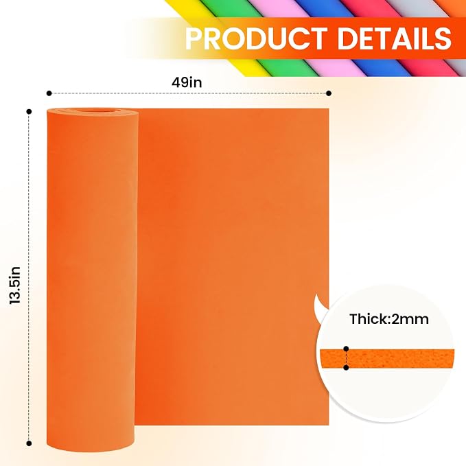 Do²ping Orange Eva Foam Sheets roll, 2mm eva Craft Foam 49''x13.5'' High - Image 2