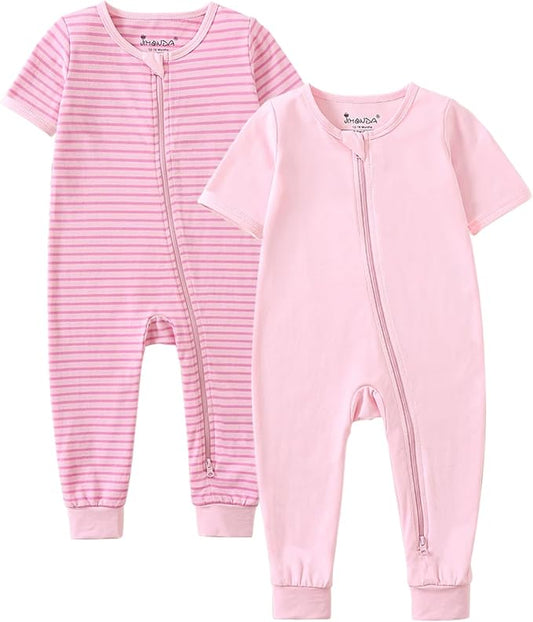 Jimonda Baby Sleeper Rompers,Unisex Boys Girls Zip-Front Pajamas One-Piece Footless Outfit 0-24 Months (Pack of 2