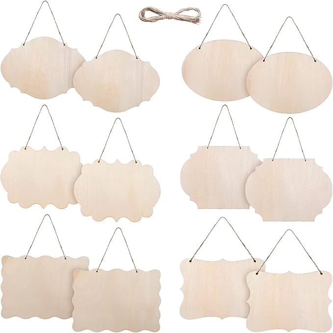 12Pcs Small Unfinished Wood Boards, 6 Shapes of Blank Wood Signs Wood Plaques by YRONTY