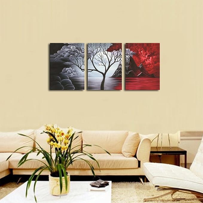 Wieco Art 3 Panels The Cloud Tree Gallery Wrapped Modern Canvas Wall Art - Image 4