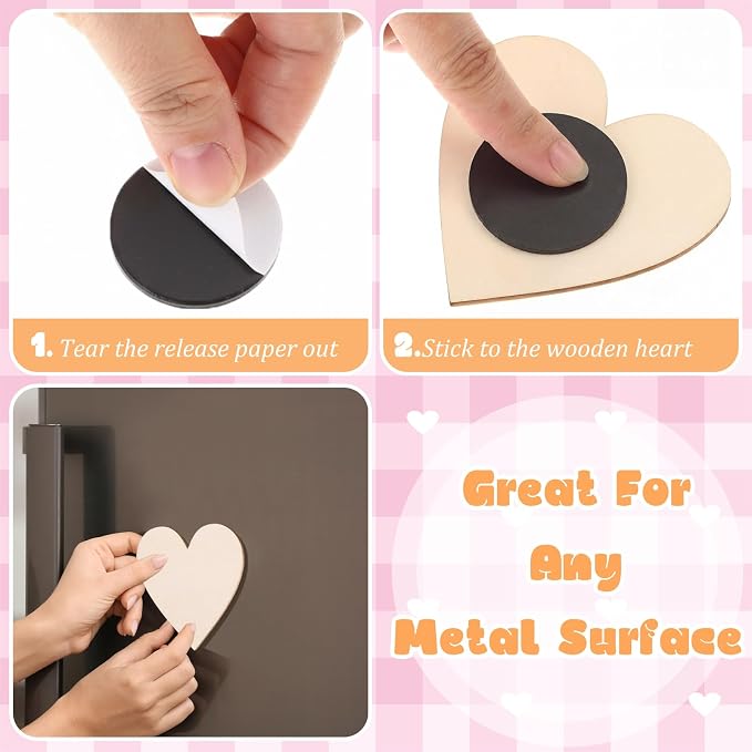 Qunclay 80 Pcs 1 Inch Small Wooden Heart Magnets - Image 3