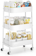 EAGMAK 3 Tier Rolling Cart Under Desk, Large Metal Storage Cart with Handle and Lockable Wheels, Big Multifunctional Storage Organizer Trolley for Kitchen, Living Room, Office, Garage (White)