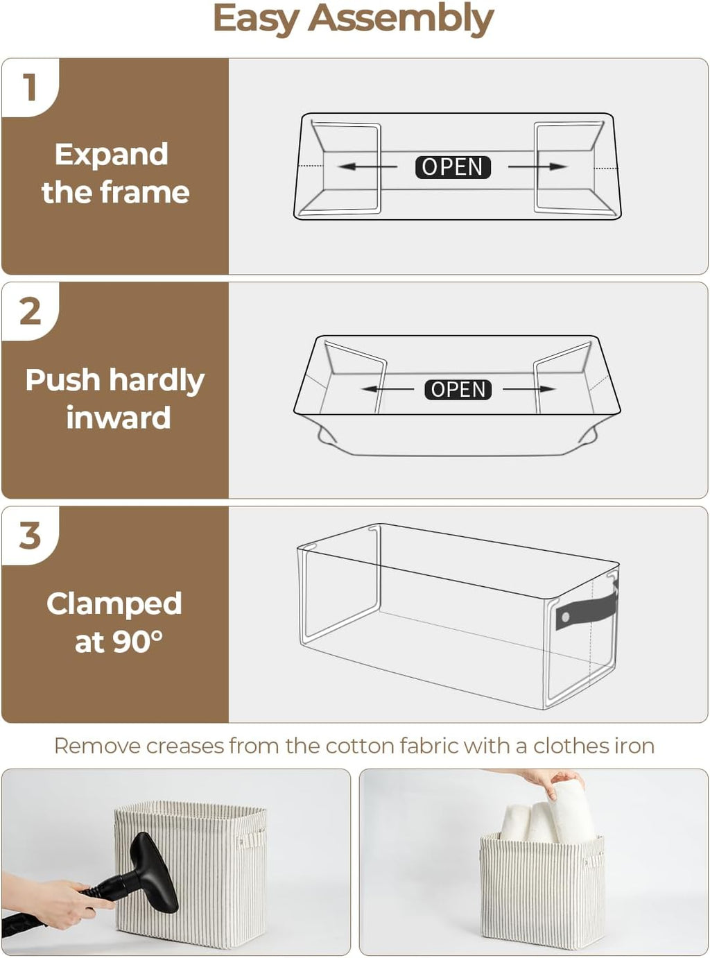 StorageWorks Narrow Storage Bins, Small Basket for Closet and Shelves, Rectangular Fabric Organizer with Handles, Toilet Paper Storage, Khaki and Beige Stripes, 2-Pack