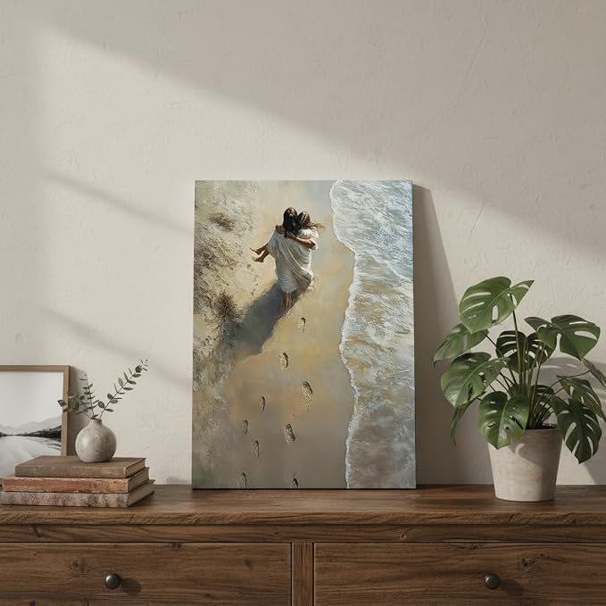 YOXORDQ Jesus Holding Woman Canvas Wall Art Christian Beach Picture Prints - Image 4