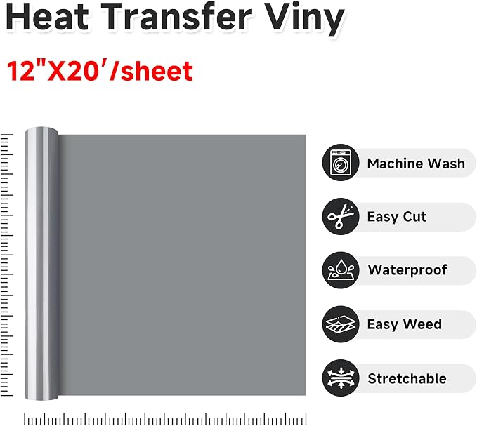 RENLITONG Silver Iron on Vinyl 12Inch by 20ft Roll Heat Transfer Vinyl - Image 2
