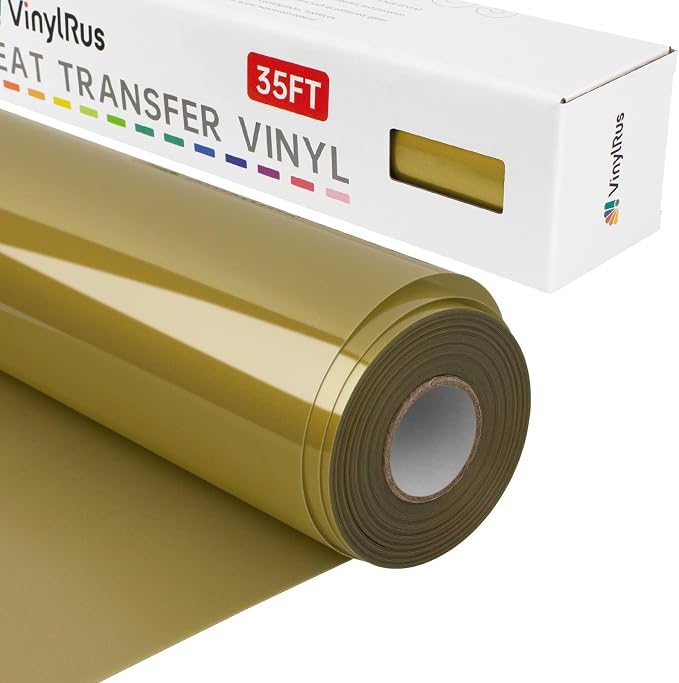 VinylRus Heat Transfer Vinyl-12” x 35FT Gold Iron on Vinyl Roll by VinylRus