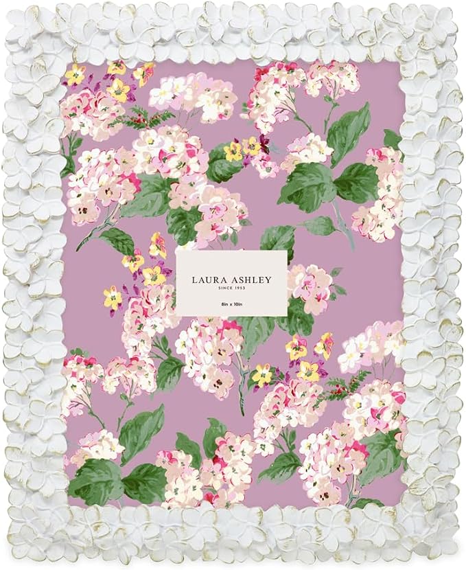 Laura Ashley 8x10 White & Gold Flower Textured Hand-Crafted Resin Picture Frame - Image 2