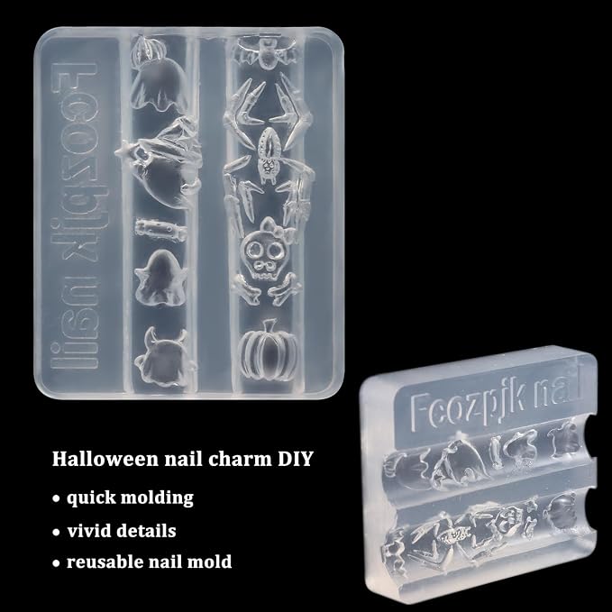Fcozpjk Silicone Nail Art Molds Halloween, 3D Bat Spider Ghost Pumpkin Skeleton - Image 3