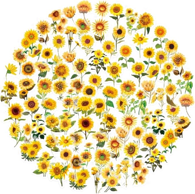 100Pcs Small Sunflower Stickers Transparent by Obujopal