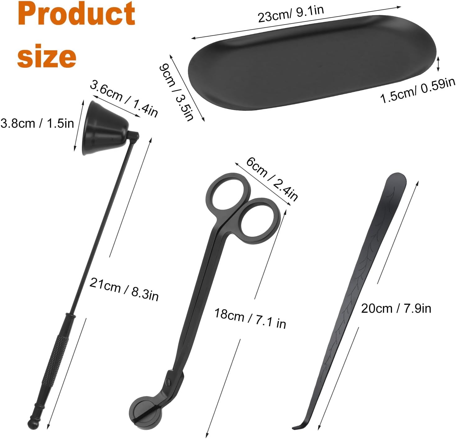 4 in 1 Candle Accessory Set with Storage Tray Plate, Premium Candle Wick Trimmer, Candle Snuffer, Wick Dipper & Storage Tray Plate with Gift Package, Ideal for Scented Candle Lovers (Black)