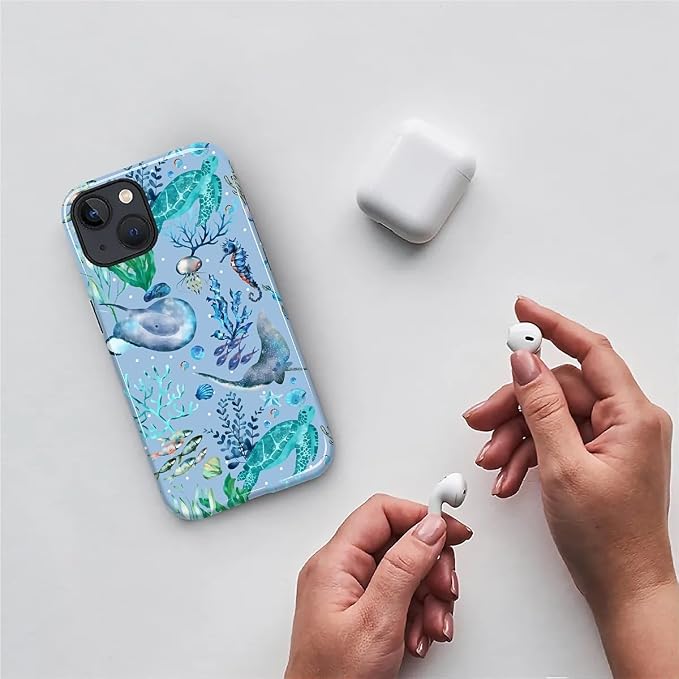 ZHEGAILIAN Case for iPhone 13 14, Ocean Stingray Turtle Seahorse Durable - Image 3