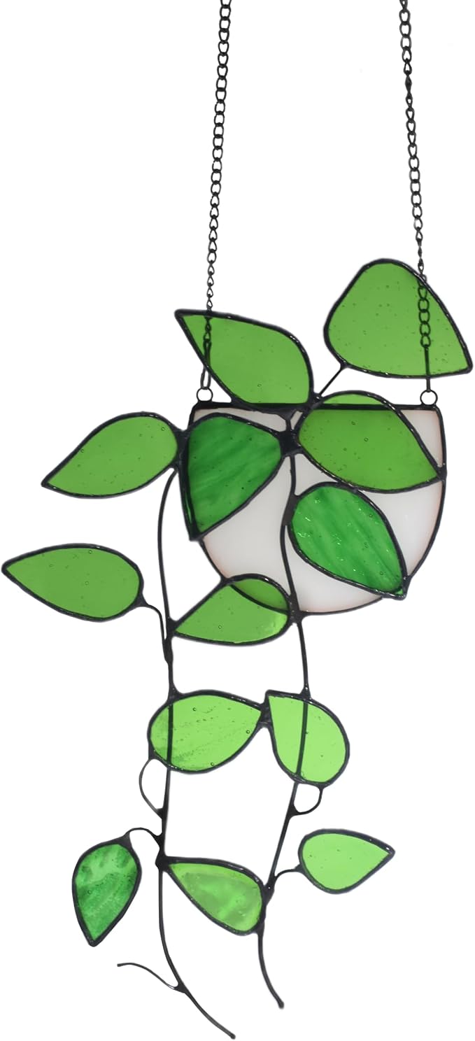 Lolitarcrafts Faux Plant Stained Glass Window Hangings | Real Stained Glass by HandmadeGlassSuncather
