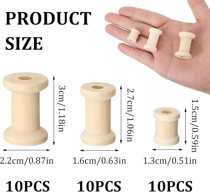30 Pcs Wooden Spools, 3 Sizes Wooden Spools - Image 3
