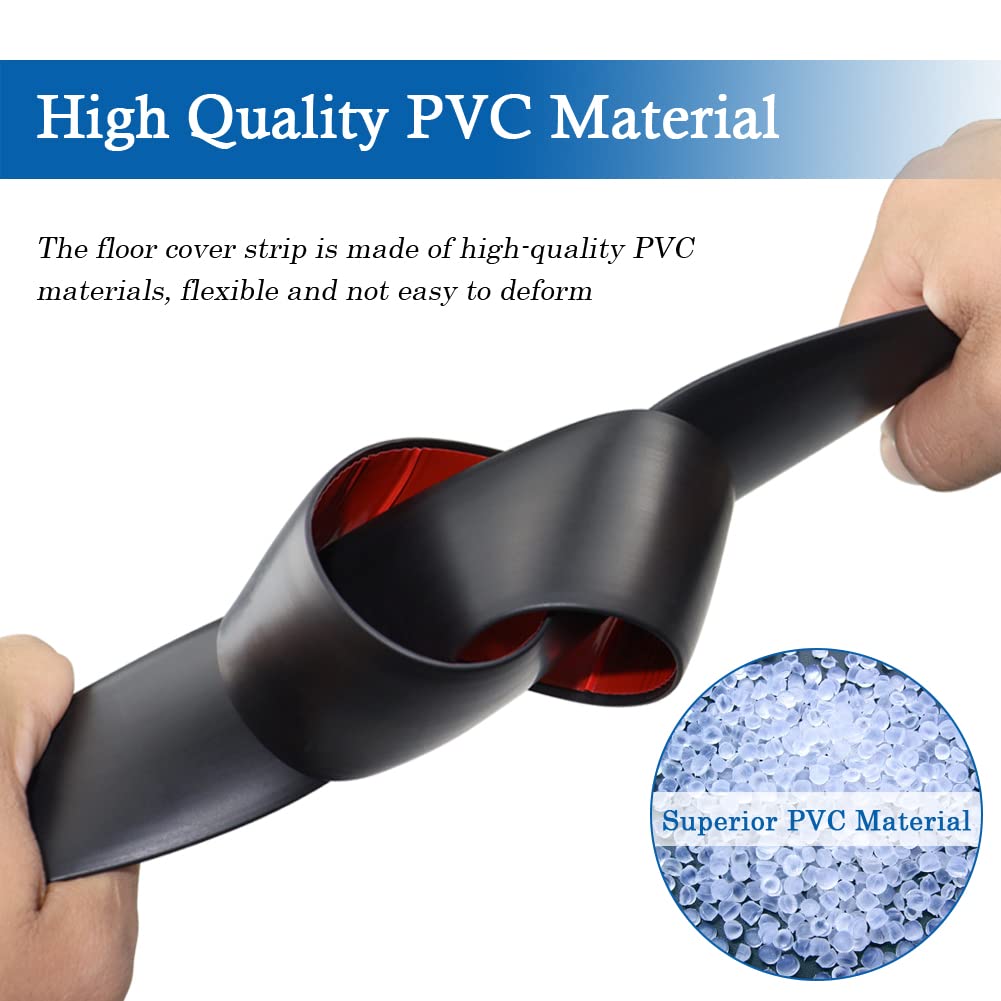 Floor Transition Strip Self Adhesive Floor Cover Strips Laminate 2" Wide Vinyl Flat Divider Transitions (5cm, 10Ft, Black)