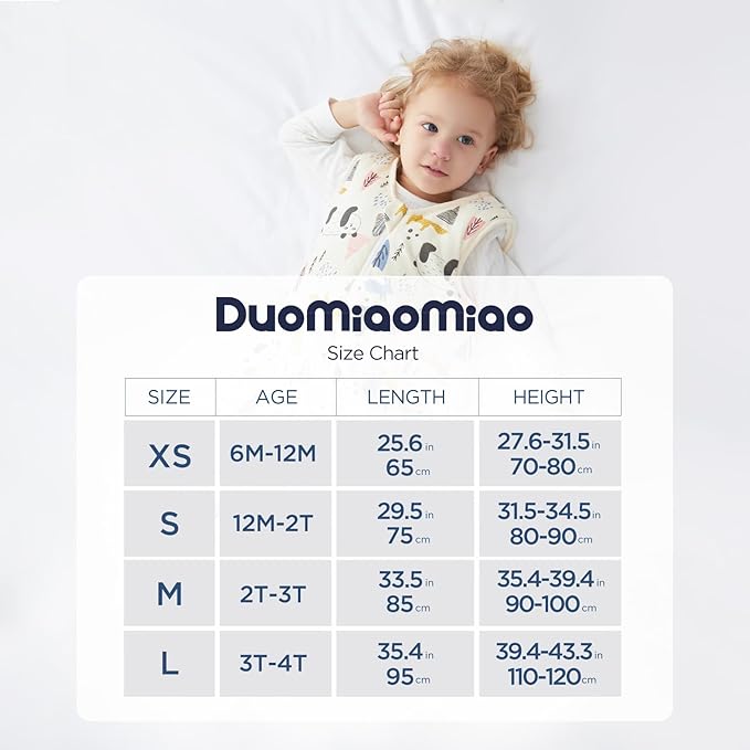 Duomiaomiao 1.5 TOG Toddler Sleep Sack 6-12 Months 100% Cotton Four Season Side Open Zipper Baby Sleep Sack with Feet, Breathable Toddler Wearable Blanket