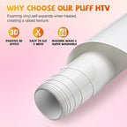VinylRus White Puff Vinyl Heat Transfer 3D -12” x 6ft Puff Iron on Vinyl - Image 5