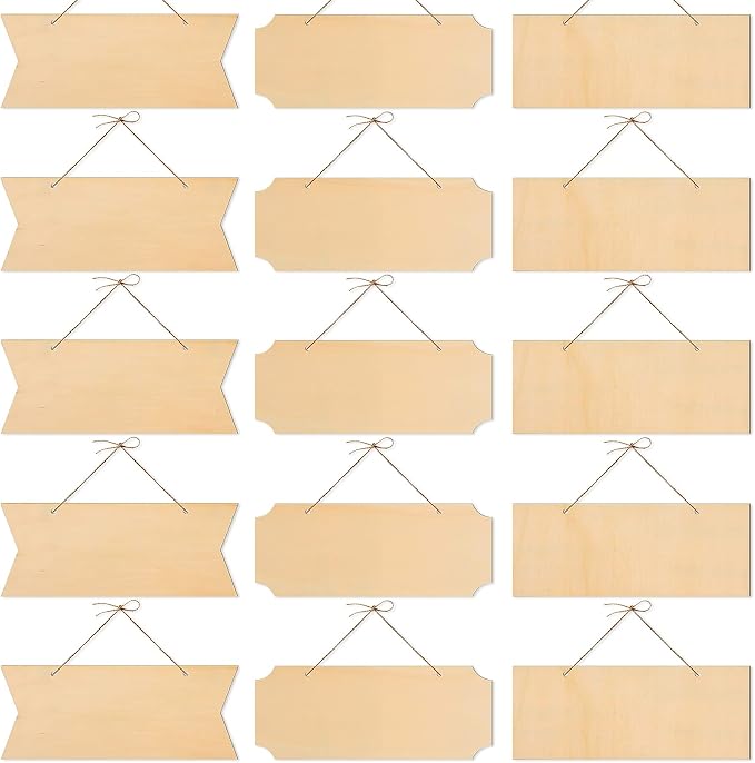 15 Pieces Unfinished Hanging Wood Sign Rectangle Blank Hanging Decorative Wood by BAPHILE