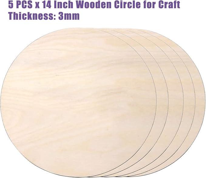 5PCS 14Inch Wood Circles for Crafts, Cutouts Blank Round Wood Slice Unfinished - Image 3