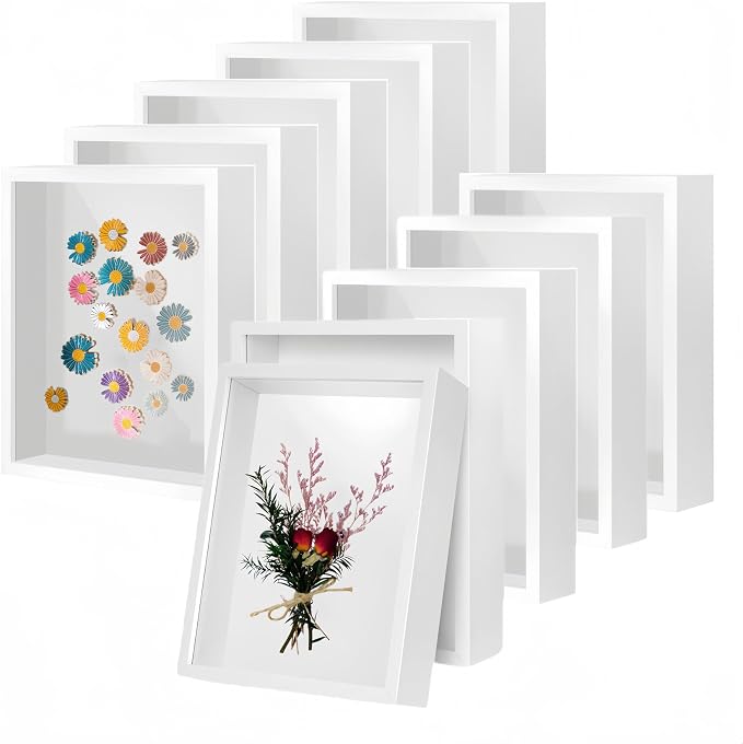 HD Glass Wooden White Hollow Photo Frame, 4x6 Shadow Box Frame，White Frames by CROISSANT