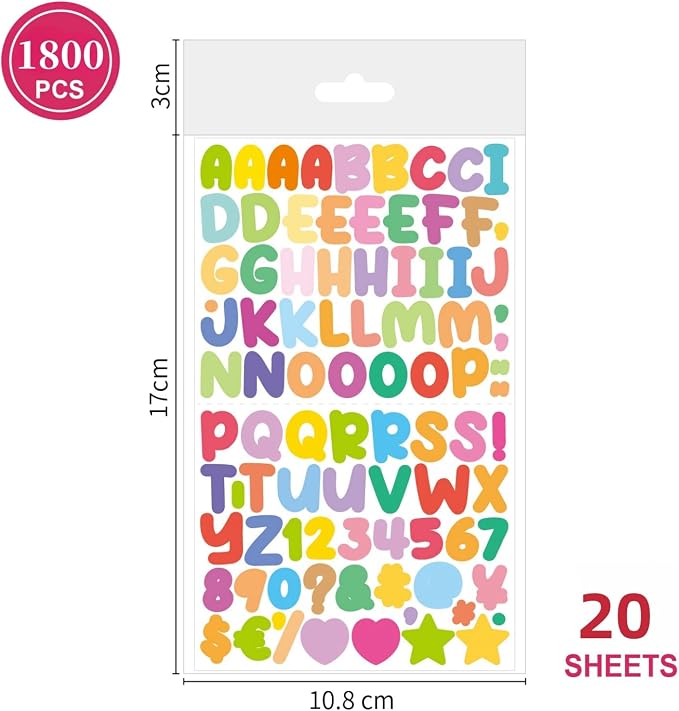 1800 Pieces 20 Sheets Small Letter Number Stickers, 1/2inch Colorful - Image 3